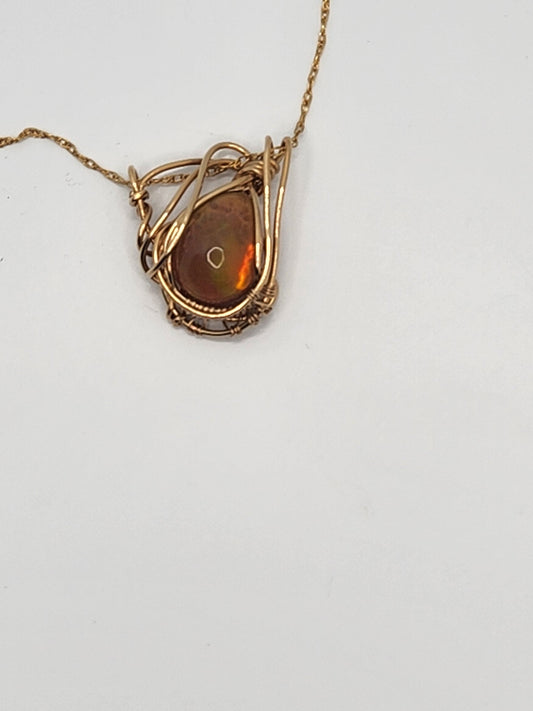 Deep Mysterious color Ethiopian Opal + 14k Gold filled Wire Wrapped Pendant