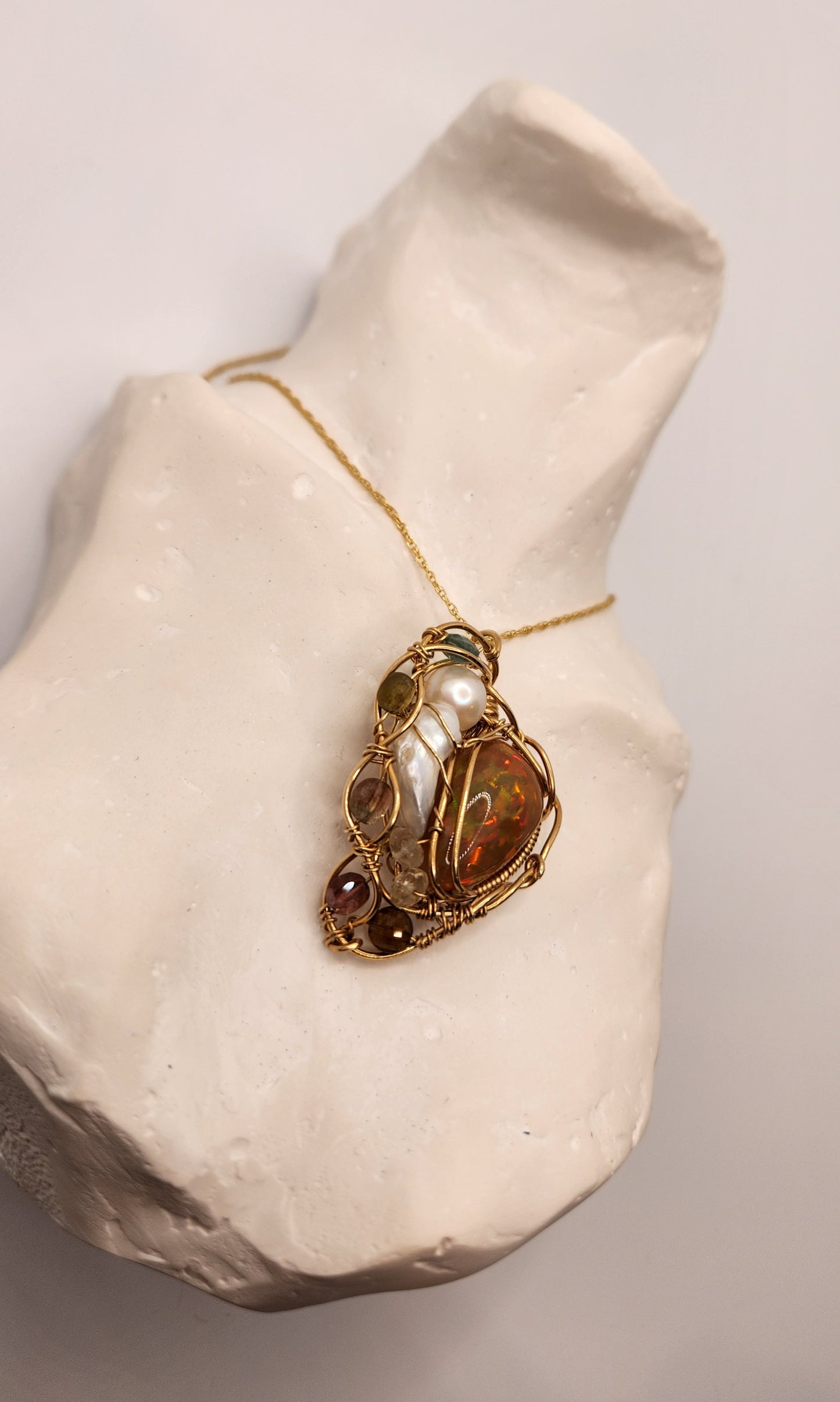 Ethiopian Opal pendant+Tourmaline