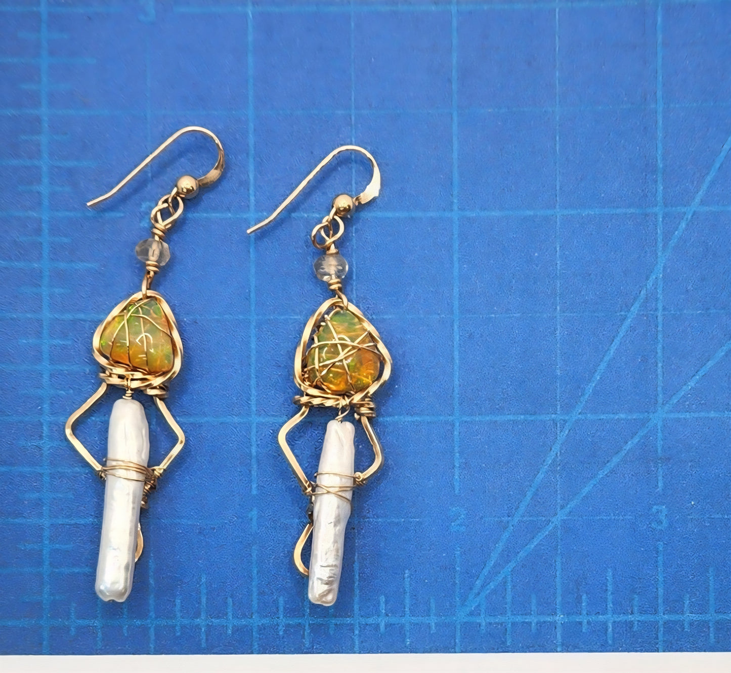 Opal Earrings with Fresh water peal