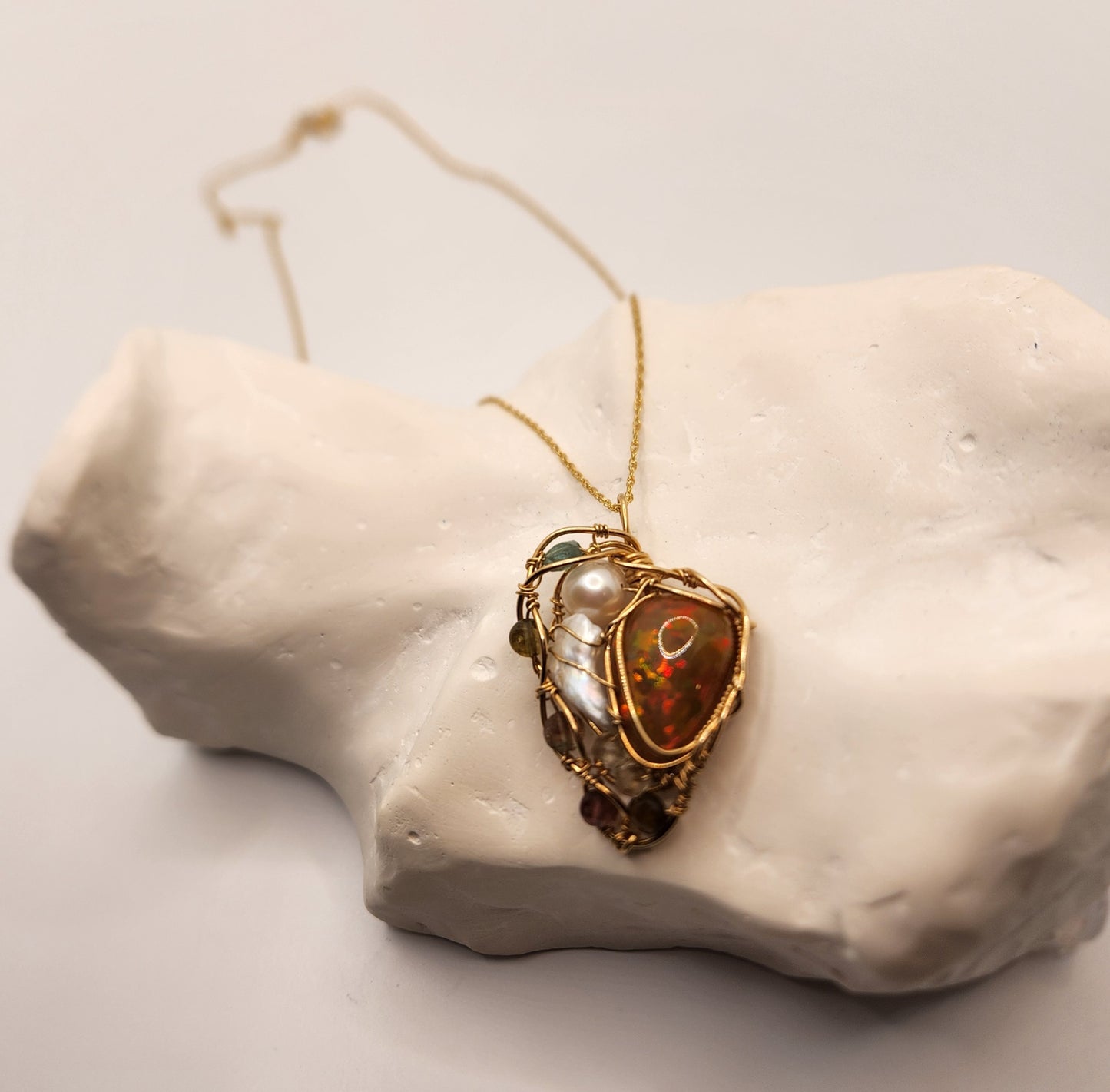 Ethiopian Opal pendant+Tourmaline