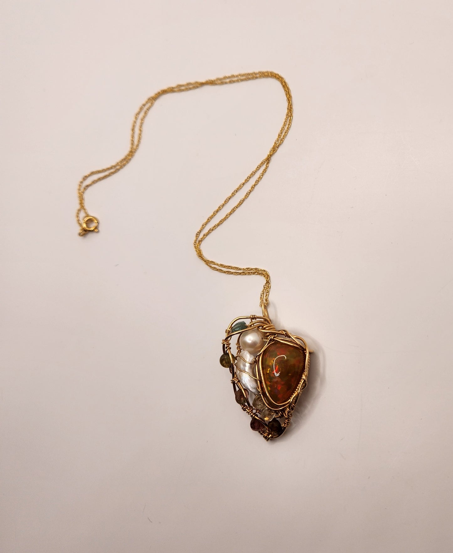 Ethiopian Opal pendant+Tourmaline