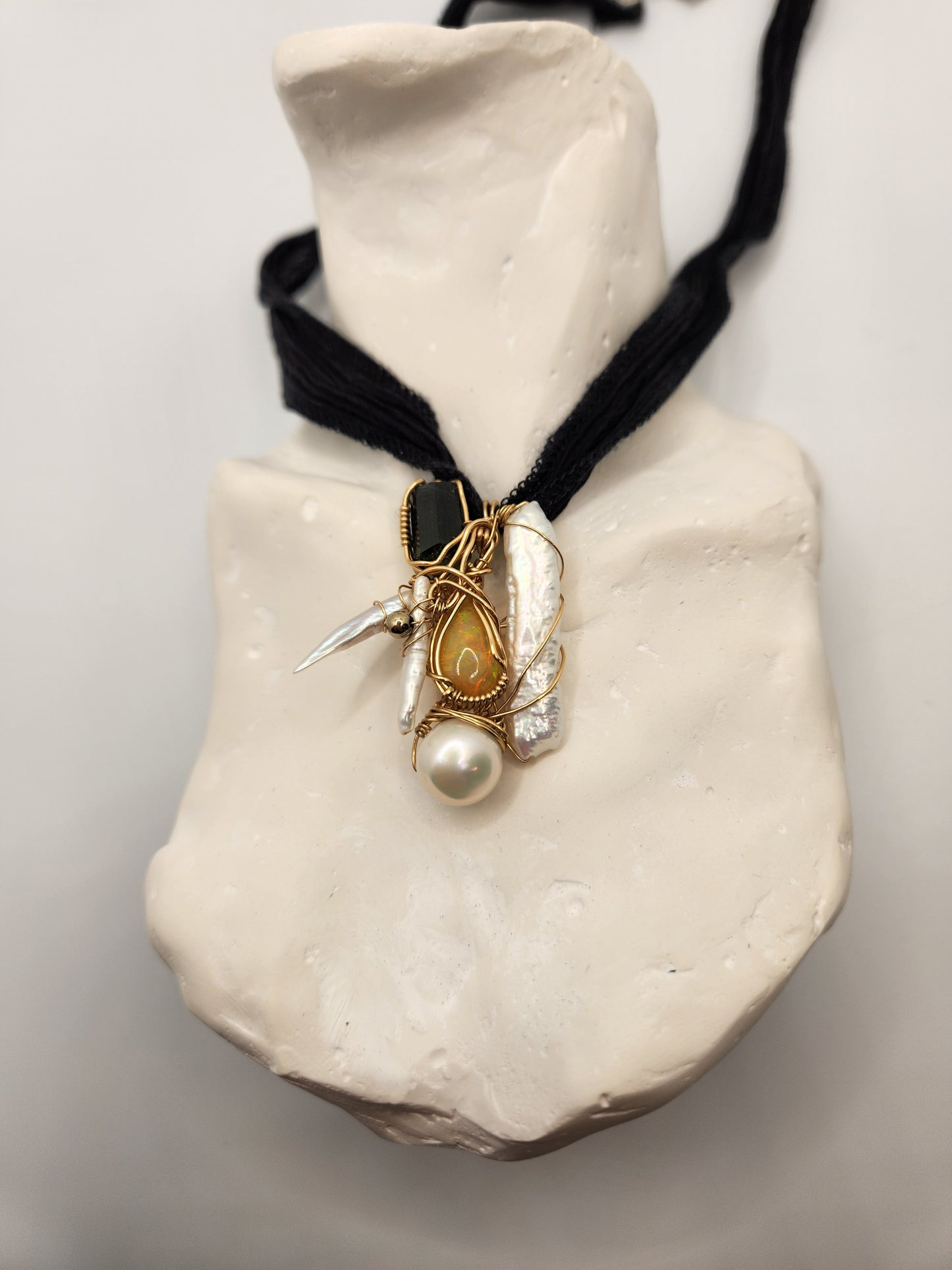 Beauty  harmony of Emerald+ Ethiopian Opal + pearls