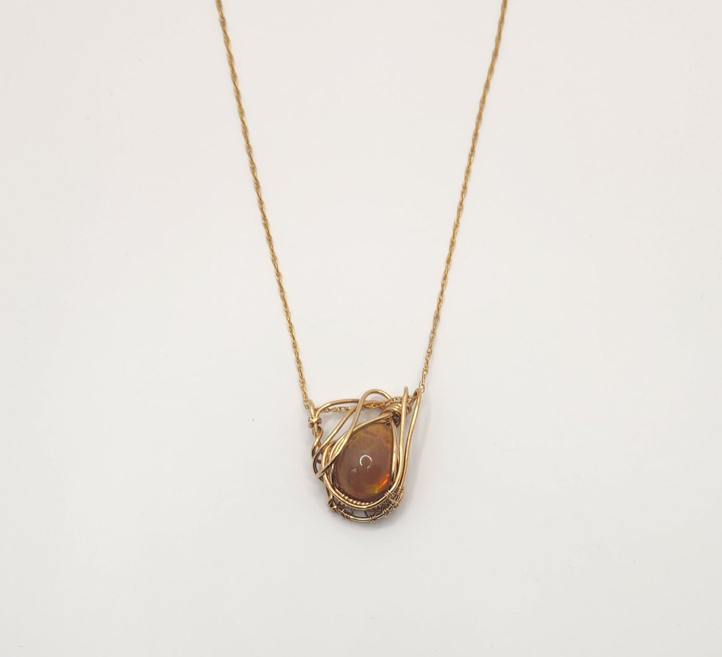 Deep Mysterious color Ethiopian Opal + 14k Gold filled Wire Wrapped Pendant
