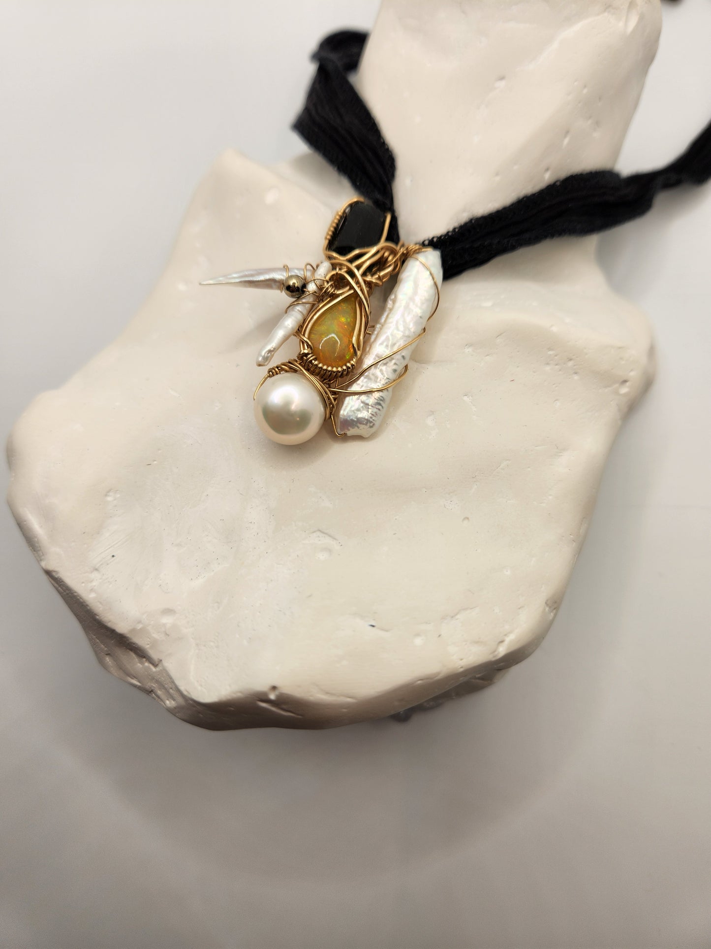 Beauty  harmony of Emerald+ Ethiopian Opal + pearls