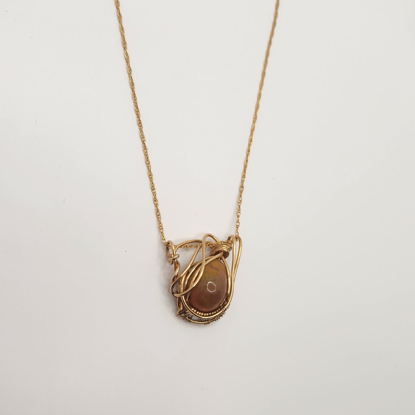Deep Mysterious color Ethiopian Opal + 14k Gold filled Wire Wrapped Pendant
