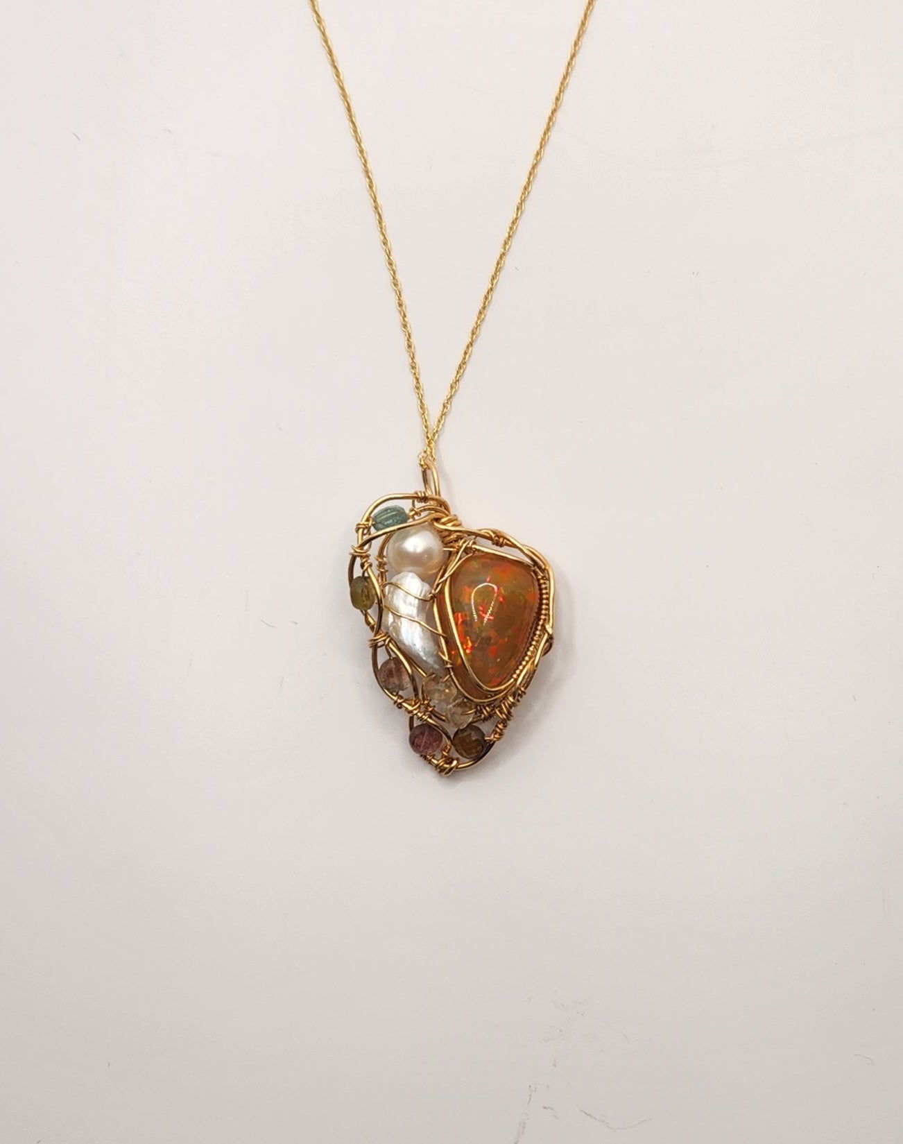 Ethiopian Opal pendant+Tourmaline