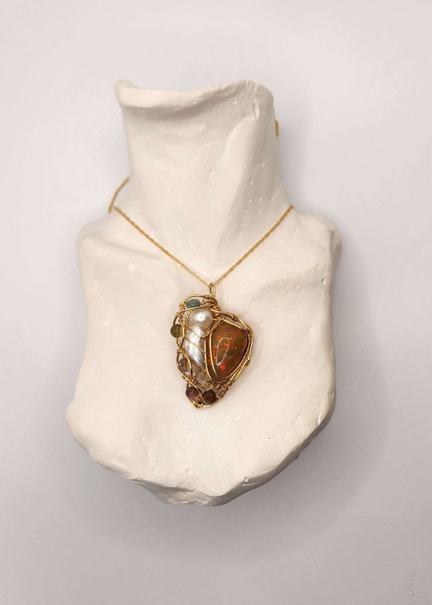 Ethiopian Opal pendant+Tourmaline