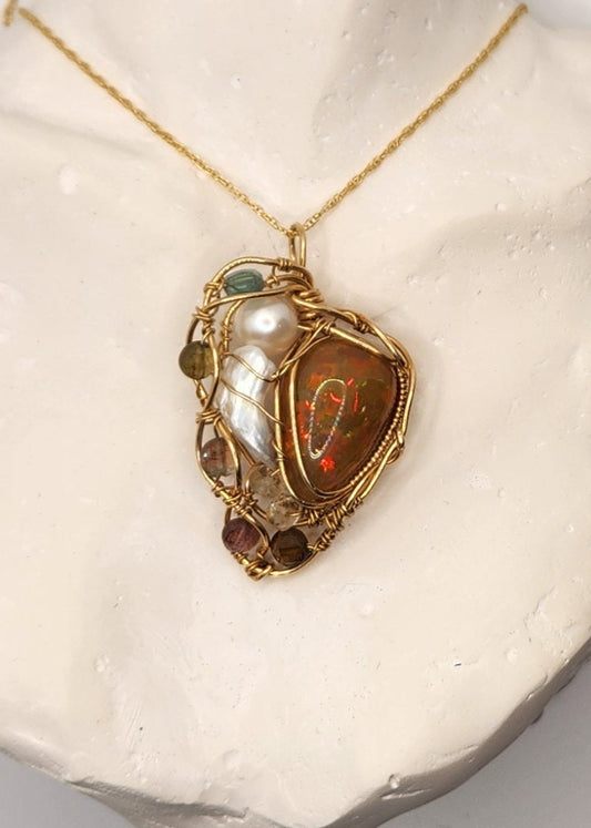 Ethiopian Opal pendant+Tourmaline
