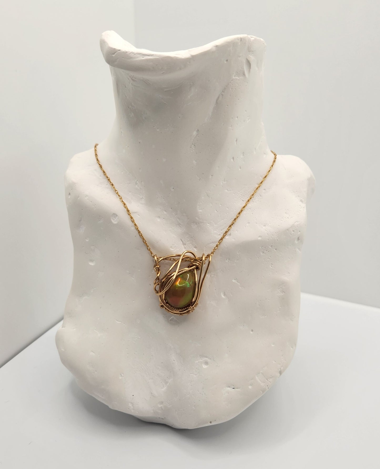 Deep Mysterious color Ethiopian Opal + 14k Gold filled Wire Wrapped Pendant