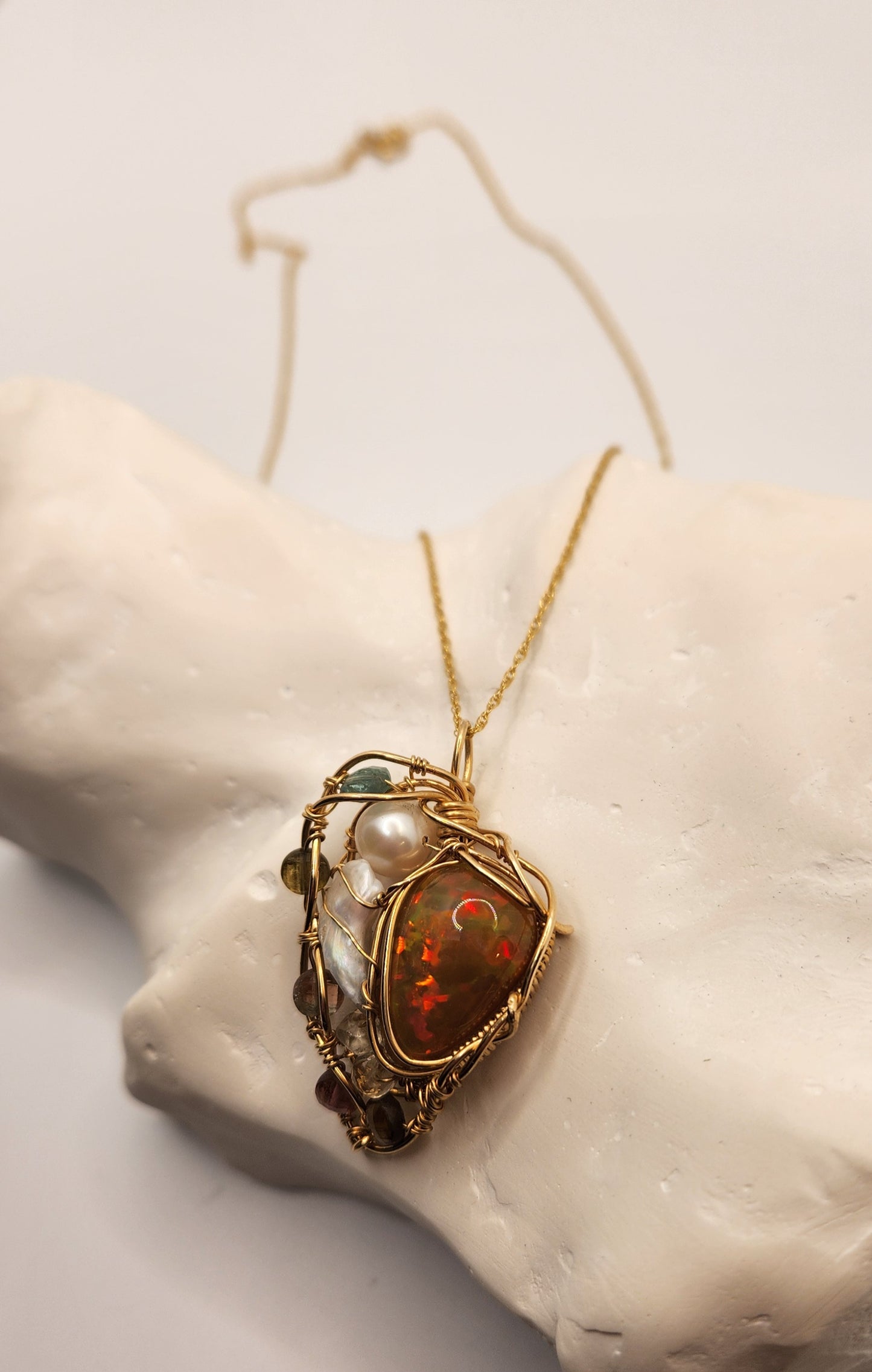 Ethiopian Opal pendant+Tourmaline