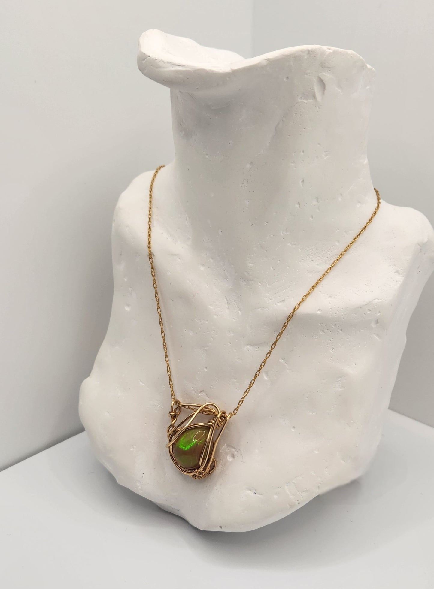 Deep Mysterious color Ethiopian Opal + 14k Gold filled Wire Wrapped Pendant