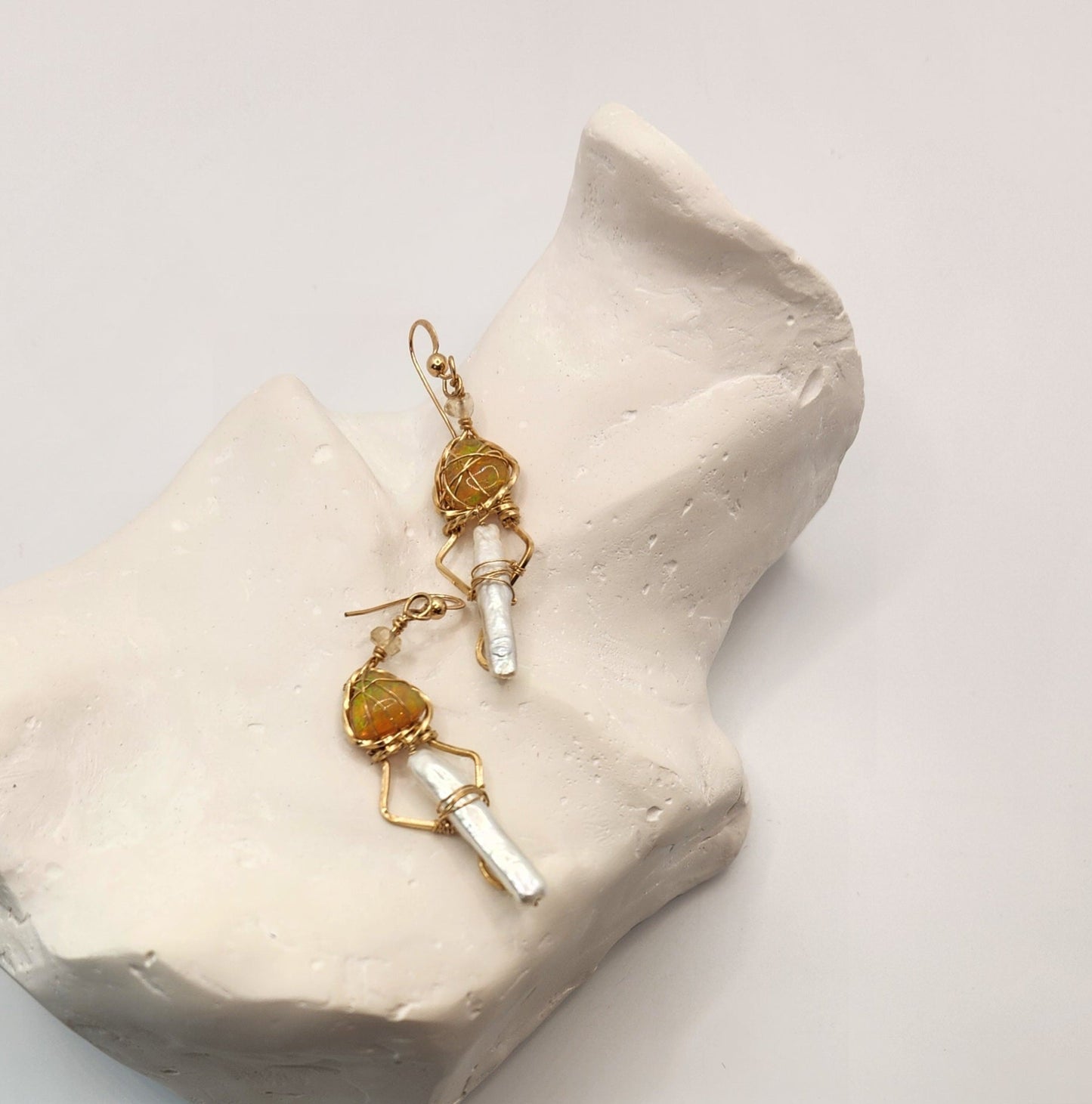 Opal Earrings with Fresh water peal