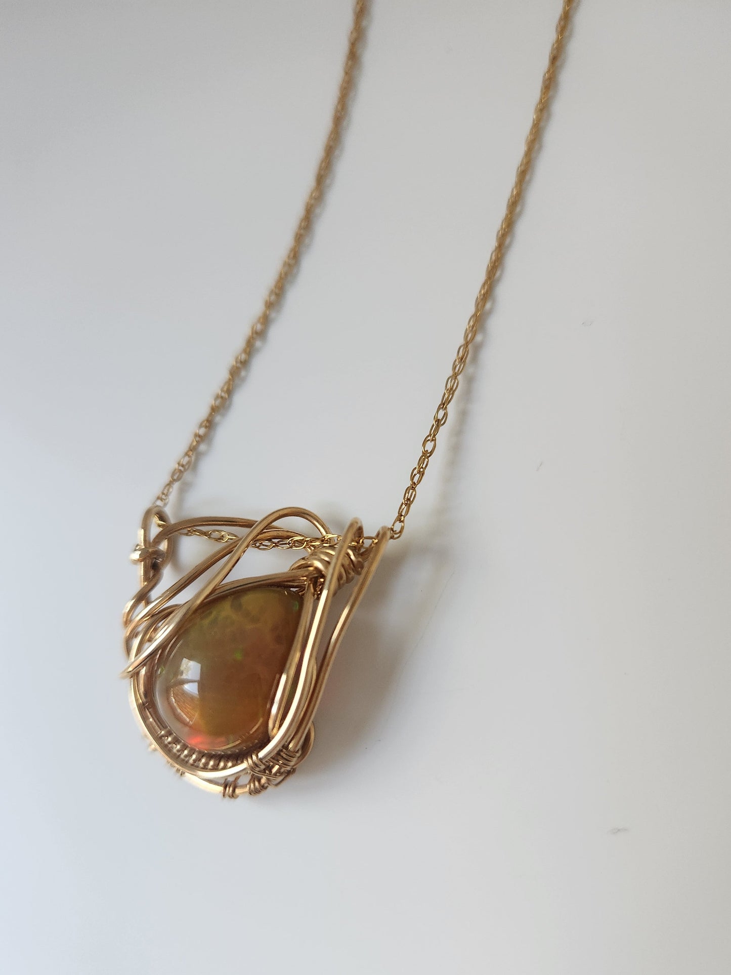 Deep Mysterious color Ethiopian Opal + 14k Gold filled Wire Wrapped Pendant
